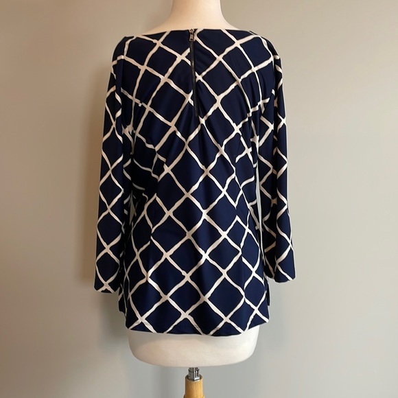 Roz&Ali Navy/cream scoop neck blouse - Picture 3 of 7